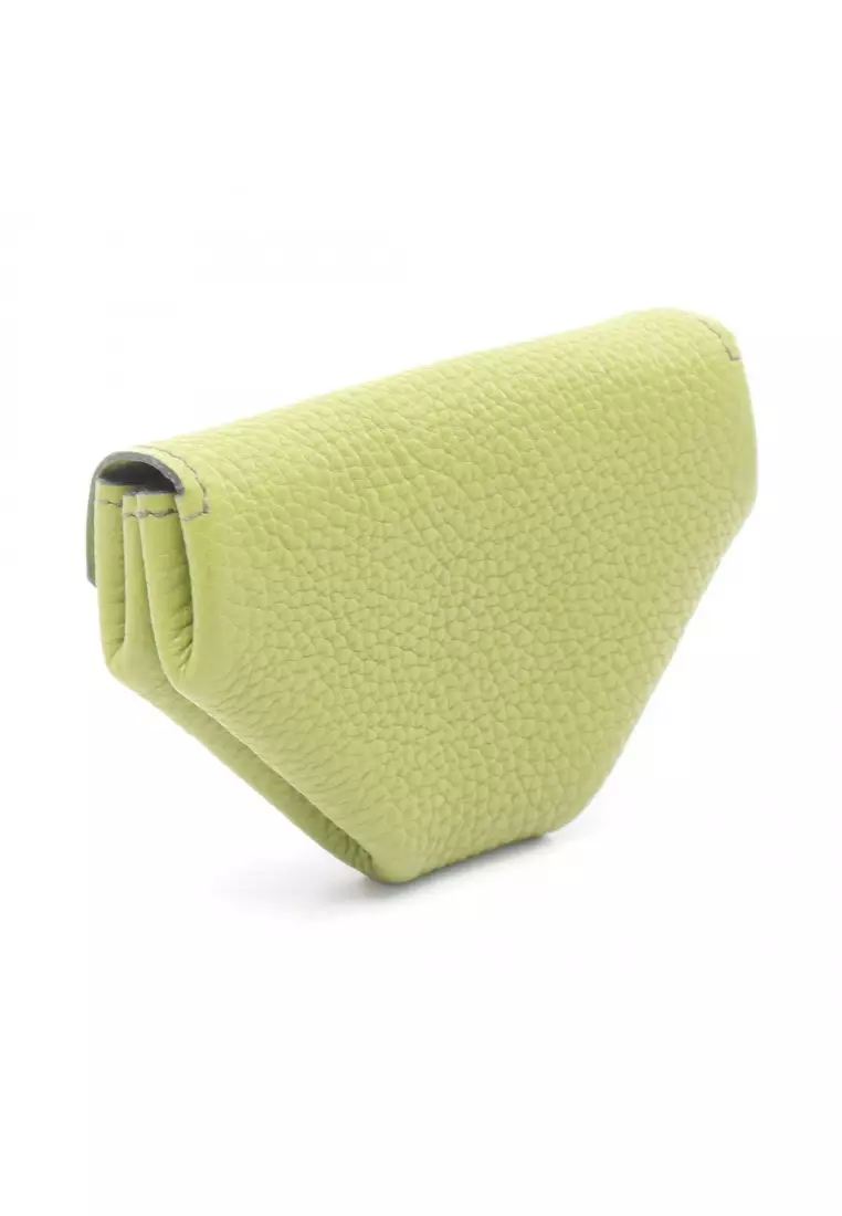 Pre-Loved Hermès Levain Quatre anise green coin purse Togo yellow-green silver hardware □J carved stamp