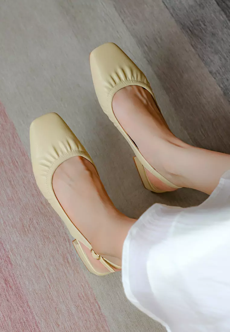 Microfiber Leather Slingback Mid Heel BY3618-9