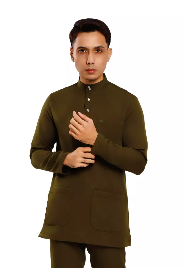 Forest x Hatta Dolmat Baju Melayu Cekak Musang Regular Fit - BM23766-45DkOlive