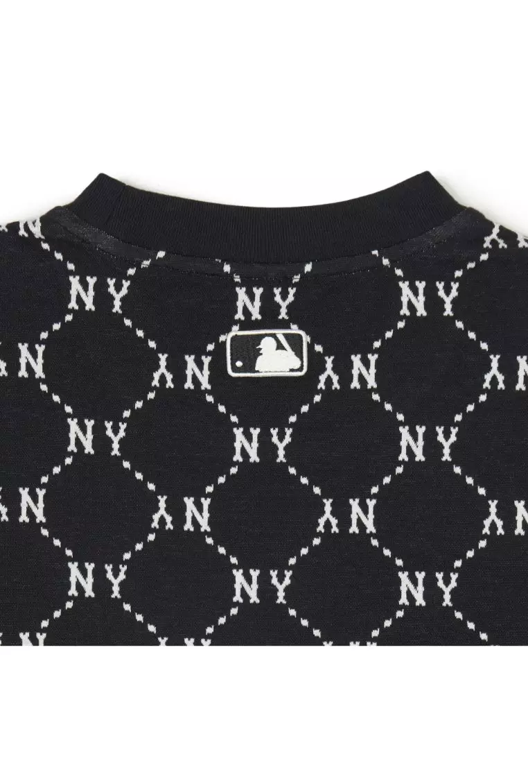 ◆MLB Korea◆ Diamond Monogram Jacquard Collar T-Shirt NY Iv Classic Monogram Sportive All-over Print Oversized-fit T