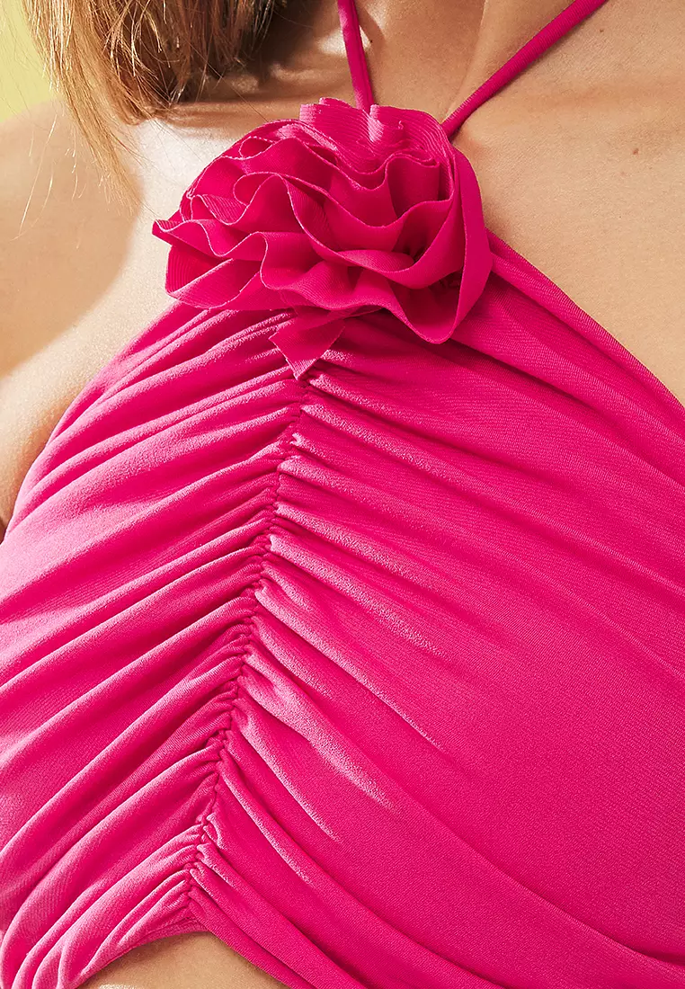 Pink Rose Detail Crop Knitted Bustier