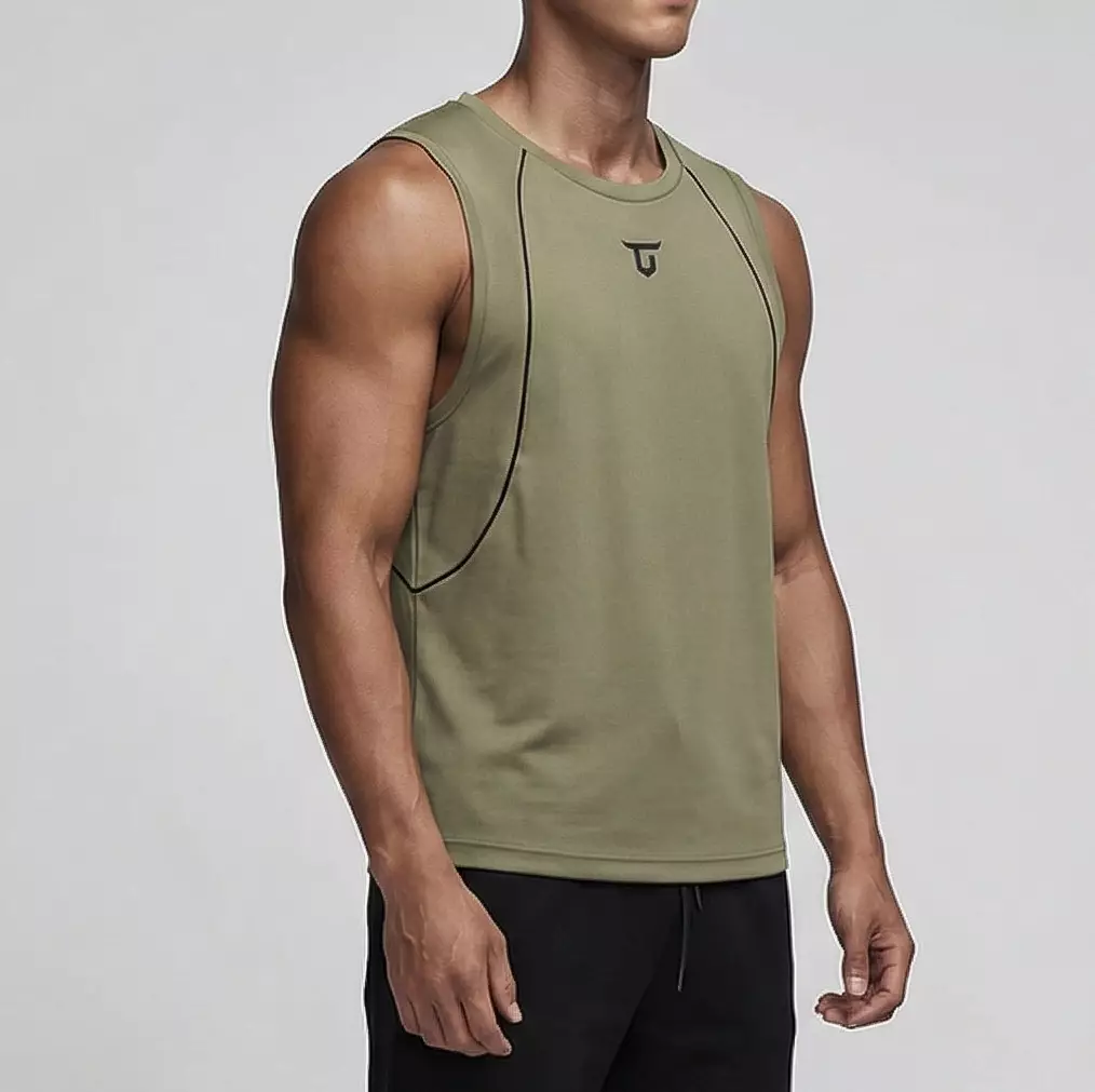 THIRDDAY Kaos Singlet Gym Pria Lekbong curvelines AirStretch - hijau army MTZ51