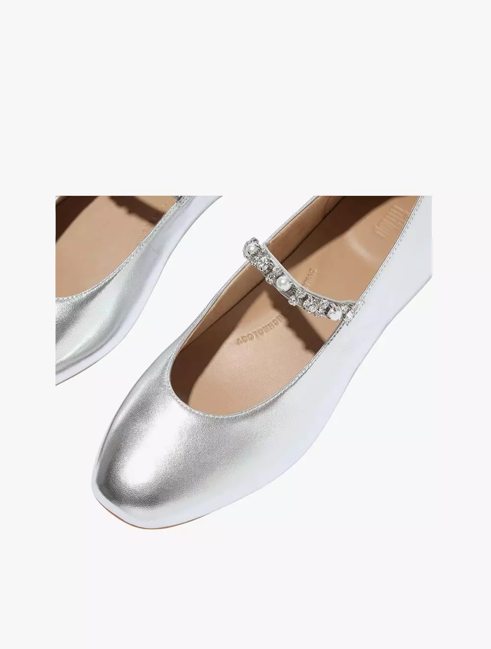 Fitflop Delicato Pearls-And-Crystal Leather Women's Ballet Flats - Silver