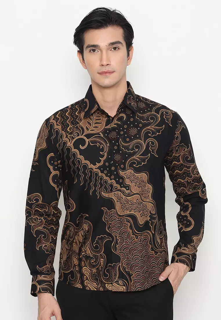 Kemeja Batik Pria Ganesha - Black/Brown