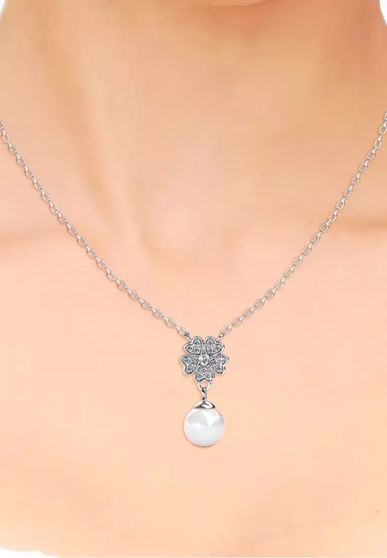 Floral Pearl Pendant - Kalung Crystal Swarovski by Her Jewellery