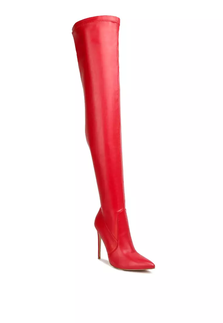 Red knee high boots size 11 sale