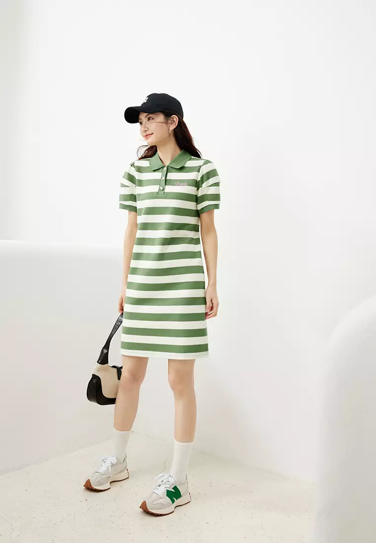 green and white striped t shirt dress Madison Puff-Sleeve Striped Mini Dress-Kelly Green S main image 1