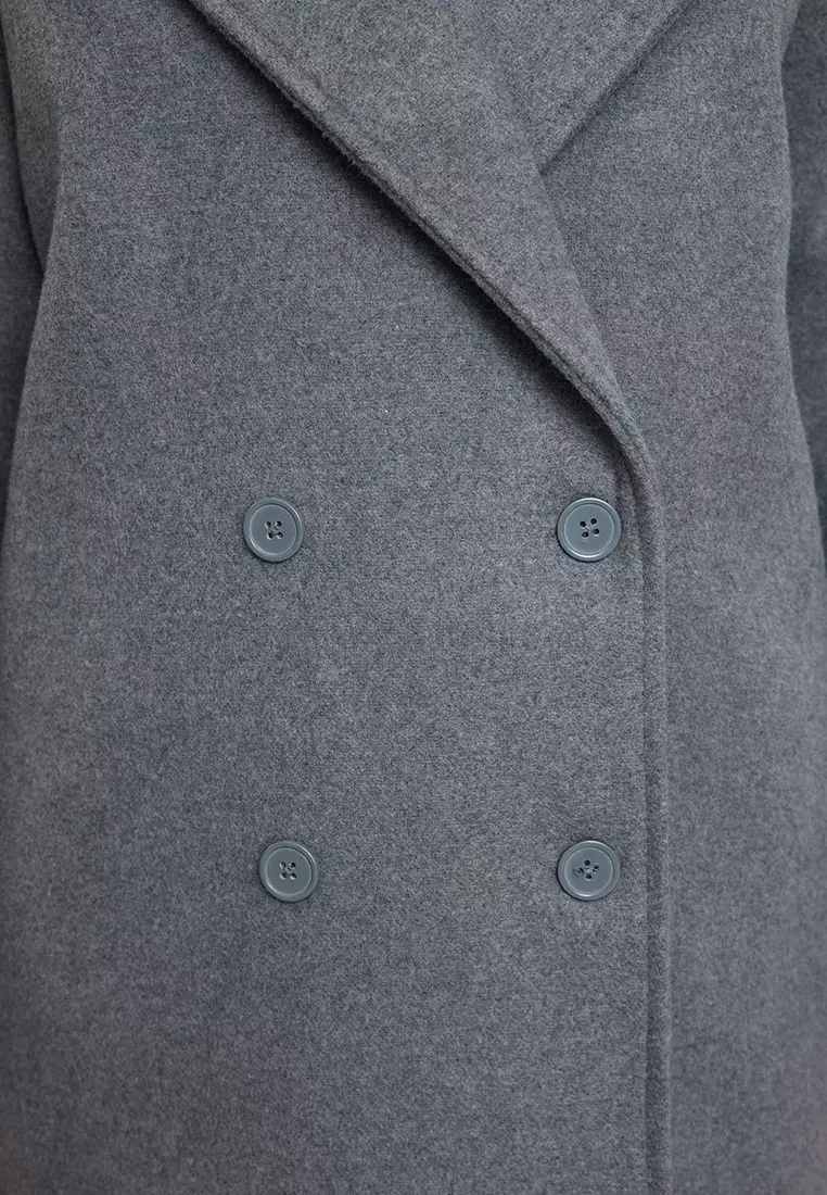 Gray Oversize Wide Cut Long Wool Cashmere Coat TWOAW21KB0038