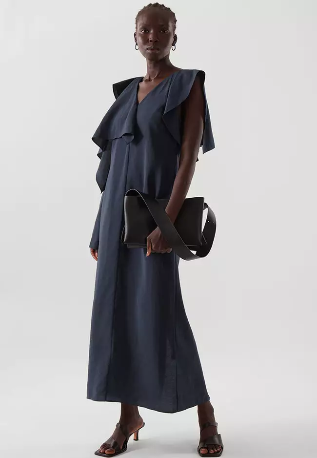 chinese dress ladies COS Pleated Knitted Maxi Dress Navy  The Dress Nook