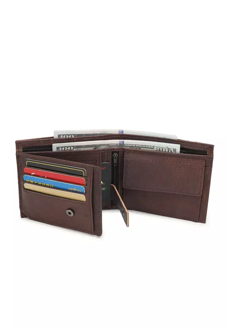 Kulit Genuine Dompet Pendek Pria (Men's RFID Genuine Leather Tri Fold Center Flap Short Wallet With Coin Compartment)