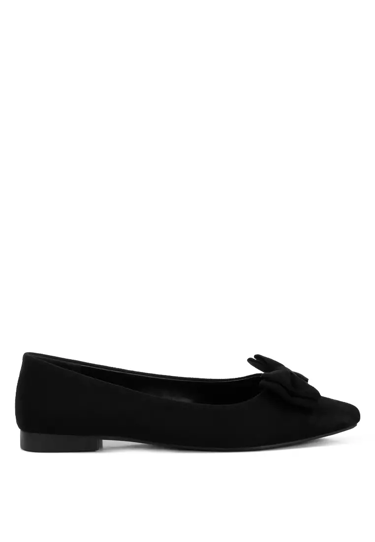 Discount on London Rag  shoes - SKU: Black Micro Suede Bow Ballerinas