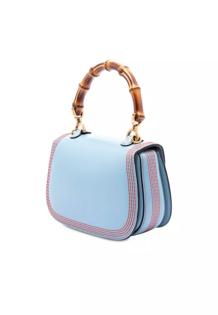 Pre-Loved Gucci Small Calfskin Web Stitched Bamboo 1947 Top Handle Bag