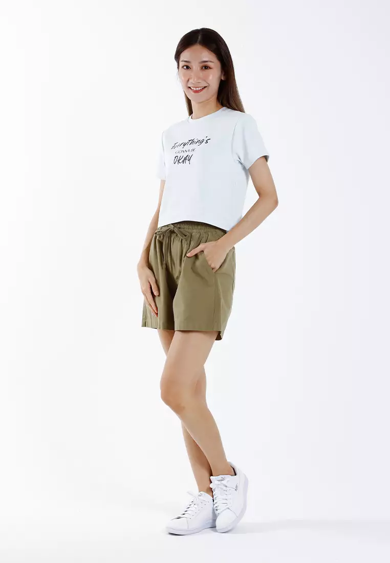 Forest Ladies Casual Cotton Short Pants Women Plain Drawstring Shorts - 865108-48Olive