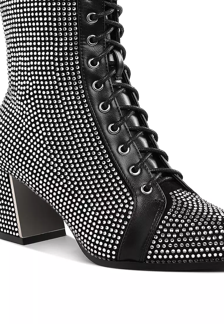 Rhinestone Embellished Ankle Boots In Black