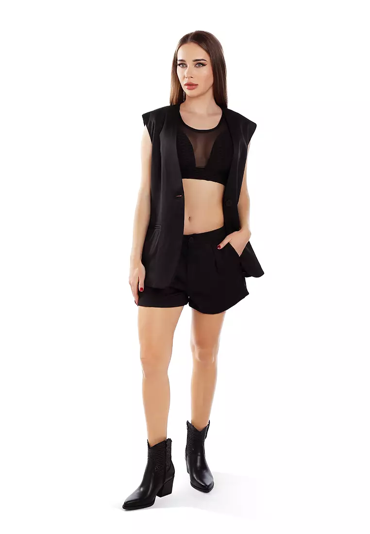 Set Rompi Panjang dan Celana Pendek Lipit Warna Hitam