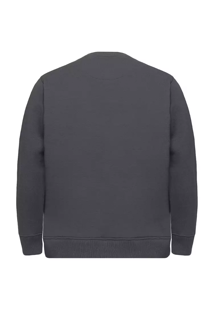 Cotton Well Coofy Crewneck Sweatshirt with Hidden Pocket Dark Grey | Sweater Polos Kantong Tersembunyi Abu Tua Charcoal