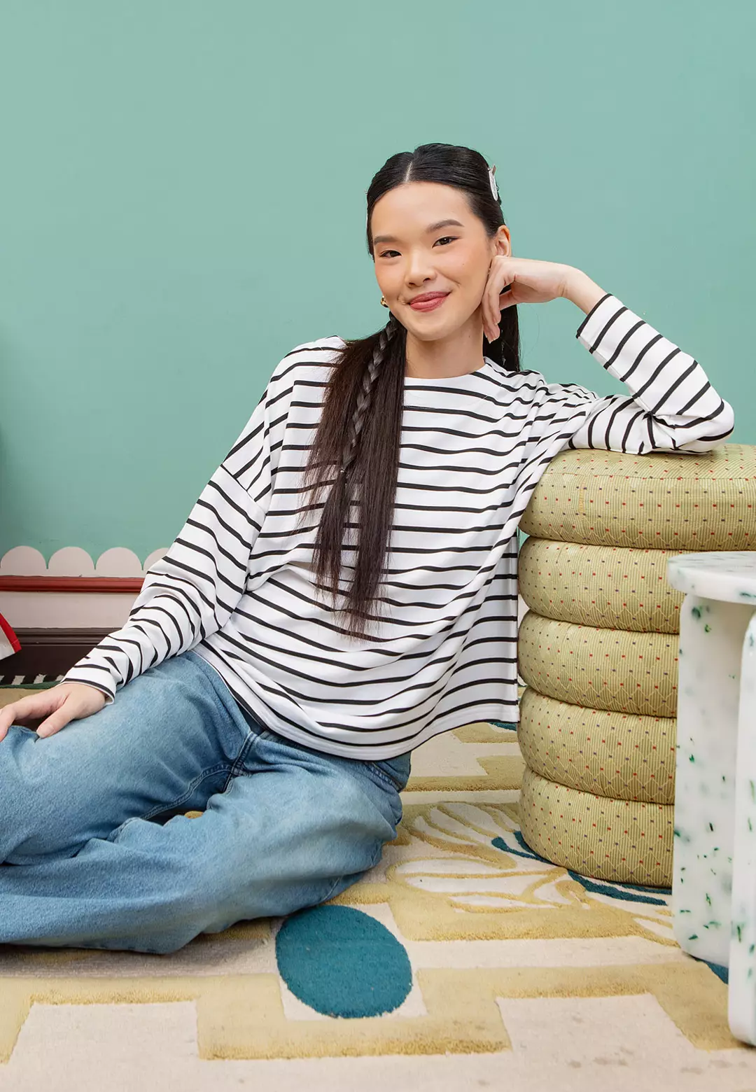 HijabChic Ulyani Black and White Stripe Tops