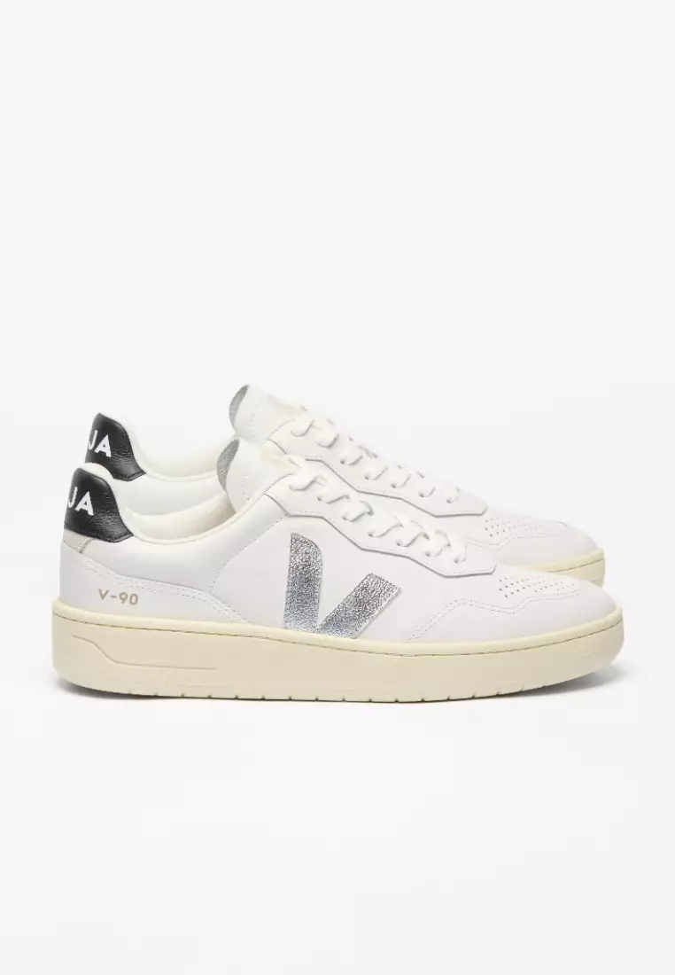V-90 Leather White Silver Black Sneakers