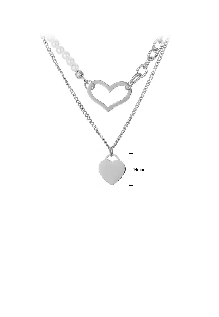 Fashion Temperament 316L Stainless Steel Heart Pendant with Imitation Pearl and Double Layer Necklace