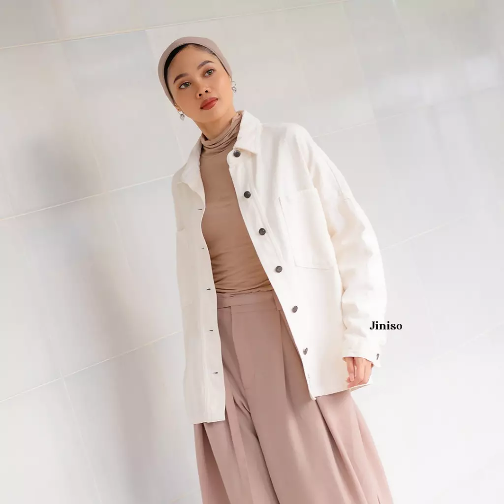 Button Jaket Jeans Oversize Khaki