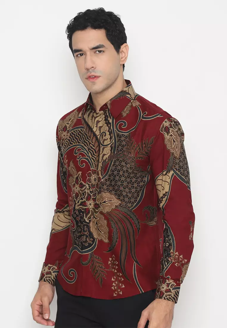 Kemeja Batik Pria Slimfit Prakasa - Maroon