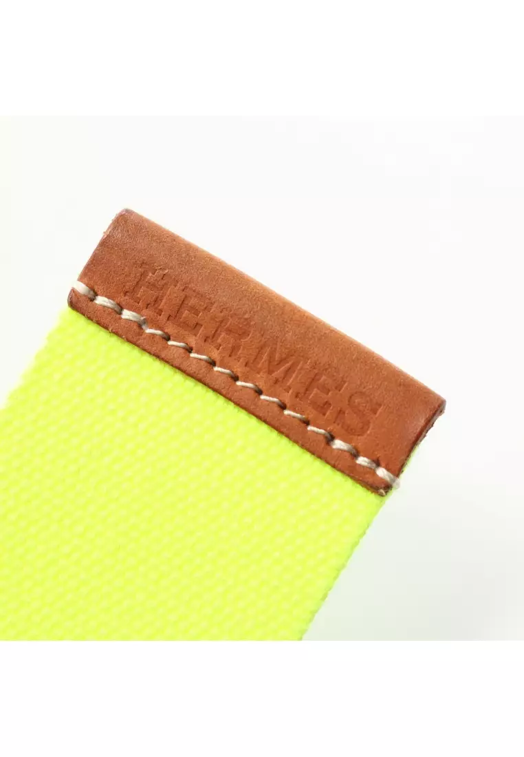Pre-Loved Hermès Nomad 40 belt canvas leather yellow-green Brown silver hardware Neon color Z stamp