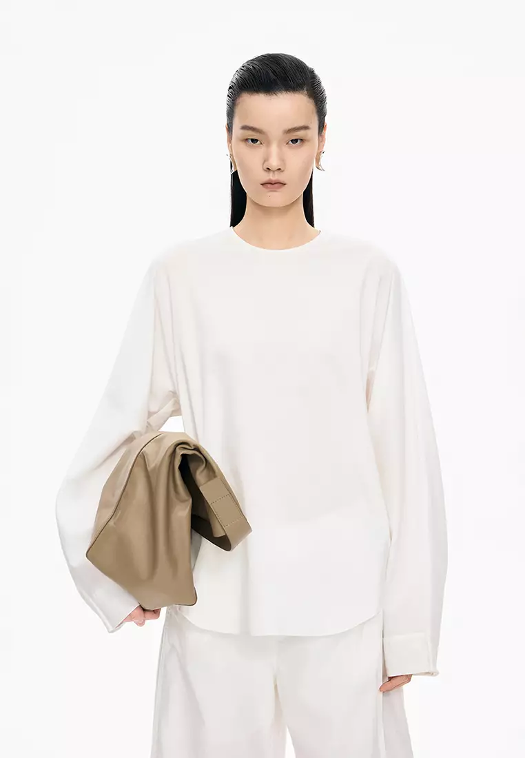 Cotton & Silk Blend Loose Long-Sleeve Top