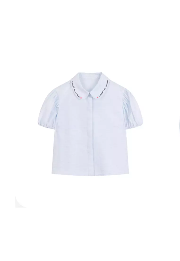 女童短袖衬衫可爱小圆领短袖衬衫