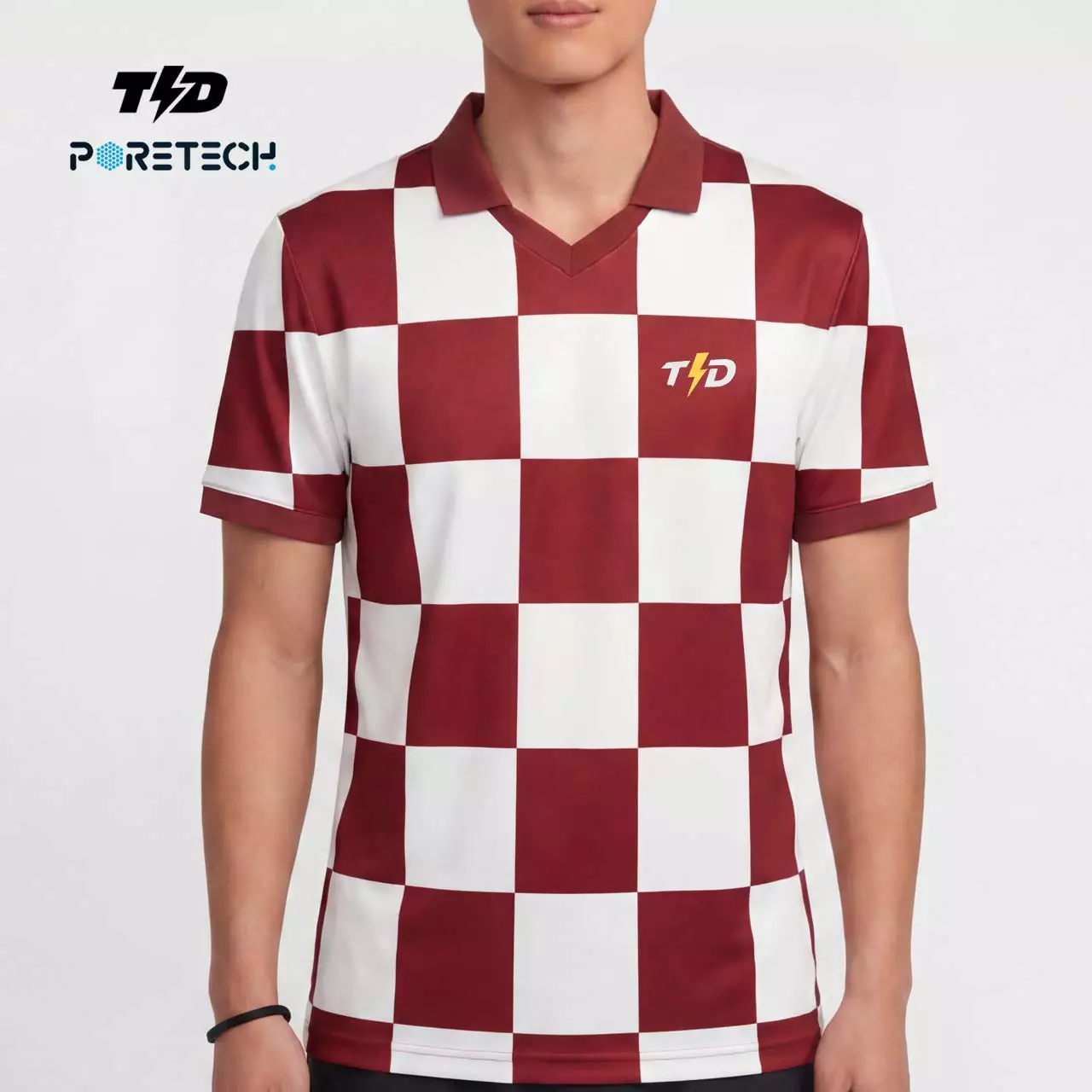 TDACTIVE Jersey Padel Pria Kaos Polo Olahraga Pria PoreTech Adem Seperti Katun Cepat Kering Padel Tenis Badminton - Checkerboard Maroon MSB79