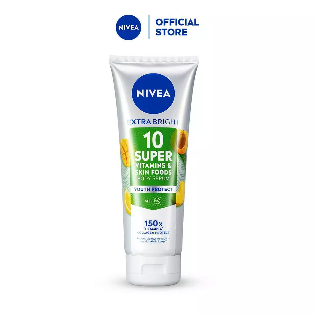 NIVEA Body Serum Extra Bright 10 Super Vitamins & Skin Foods Youth Protect Collagen 320ml