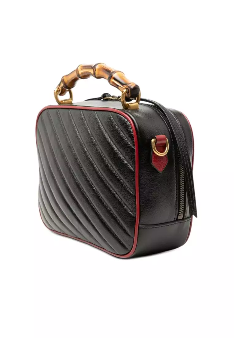 Pre-Loved Gucci Small Gg Marmont Matelasse Diagonal Leather Torchon Bamboo Satchel