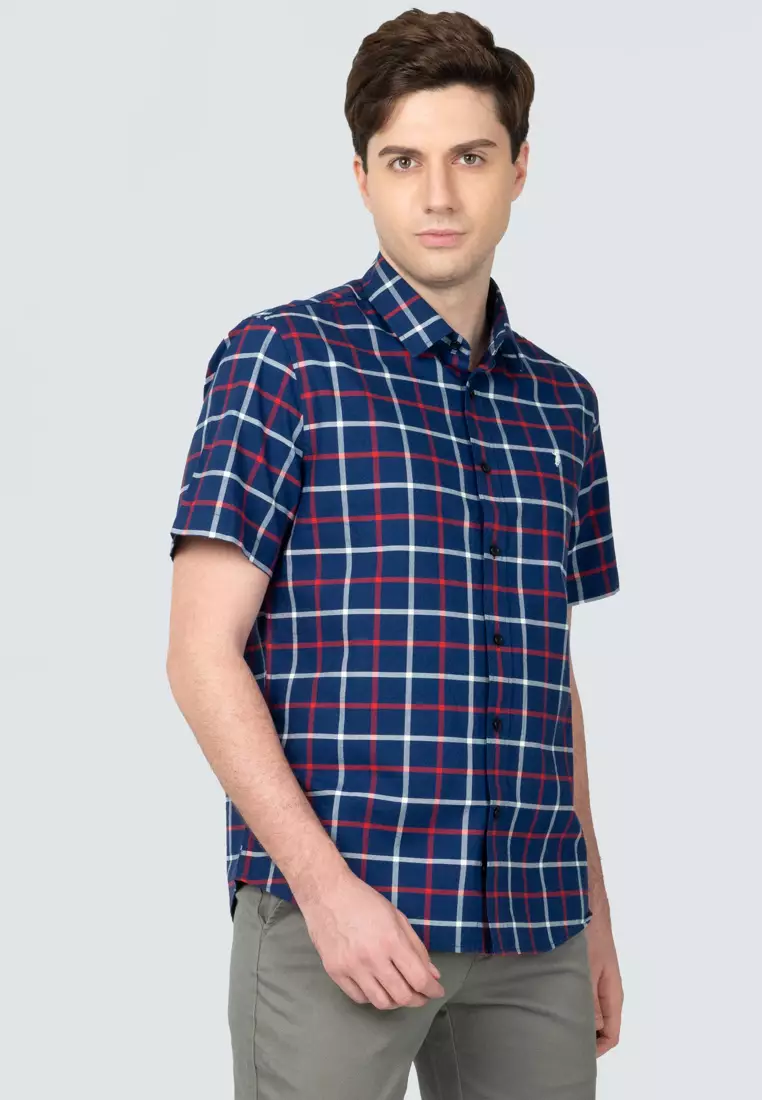 Polo Haus Men’s 100% Cotton Signature Fit Check Short Sleeve MBSS018