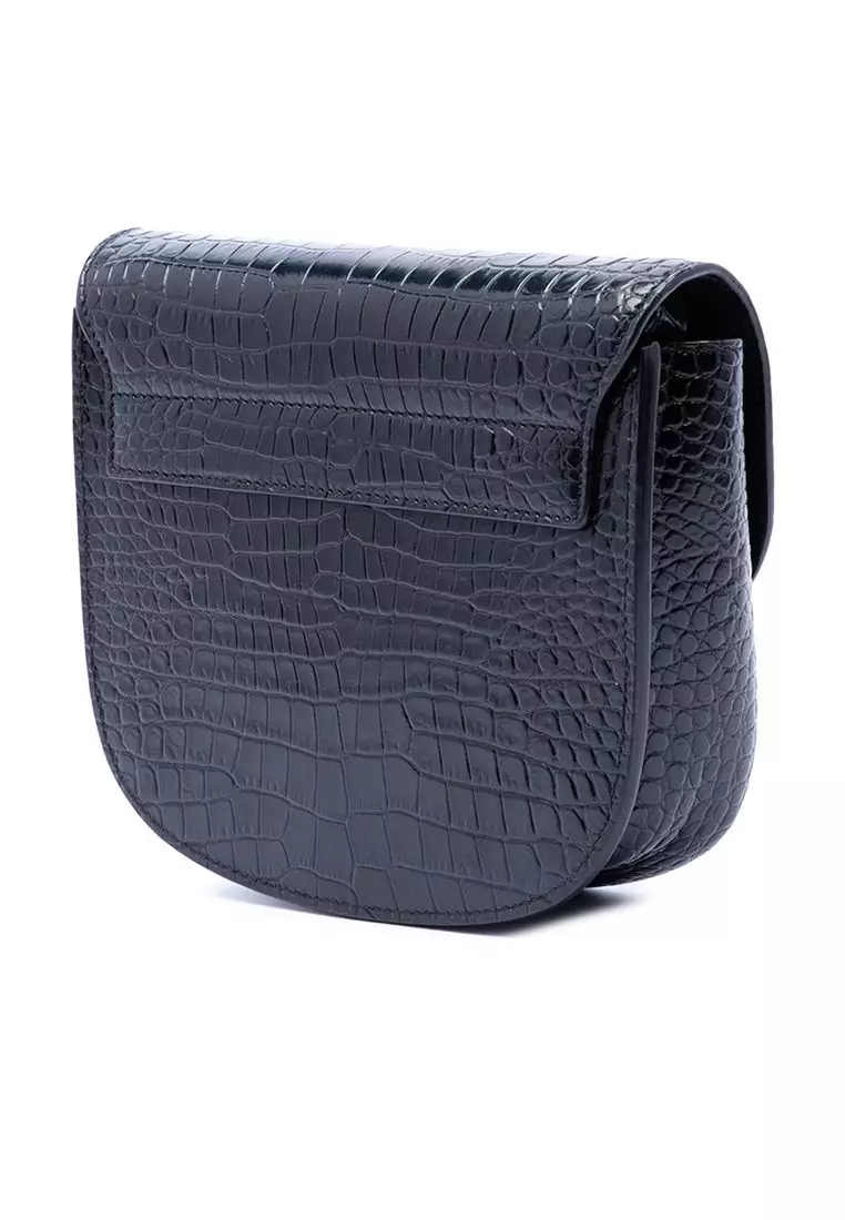 Pre-Loved Saint Laurent Small Croc Embossed Monogram Kaia Crossbody