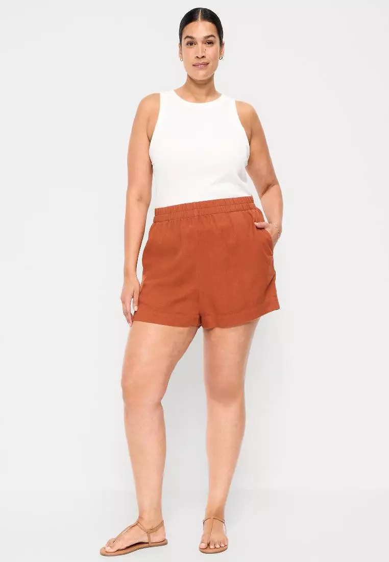 High-Waisted Beach Linen Pull-On Shorts