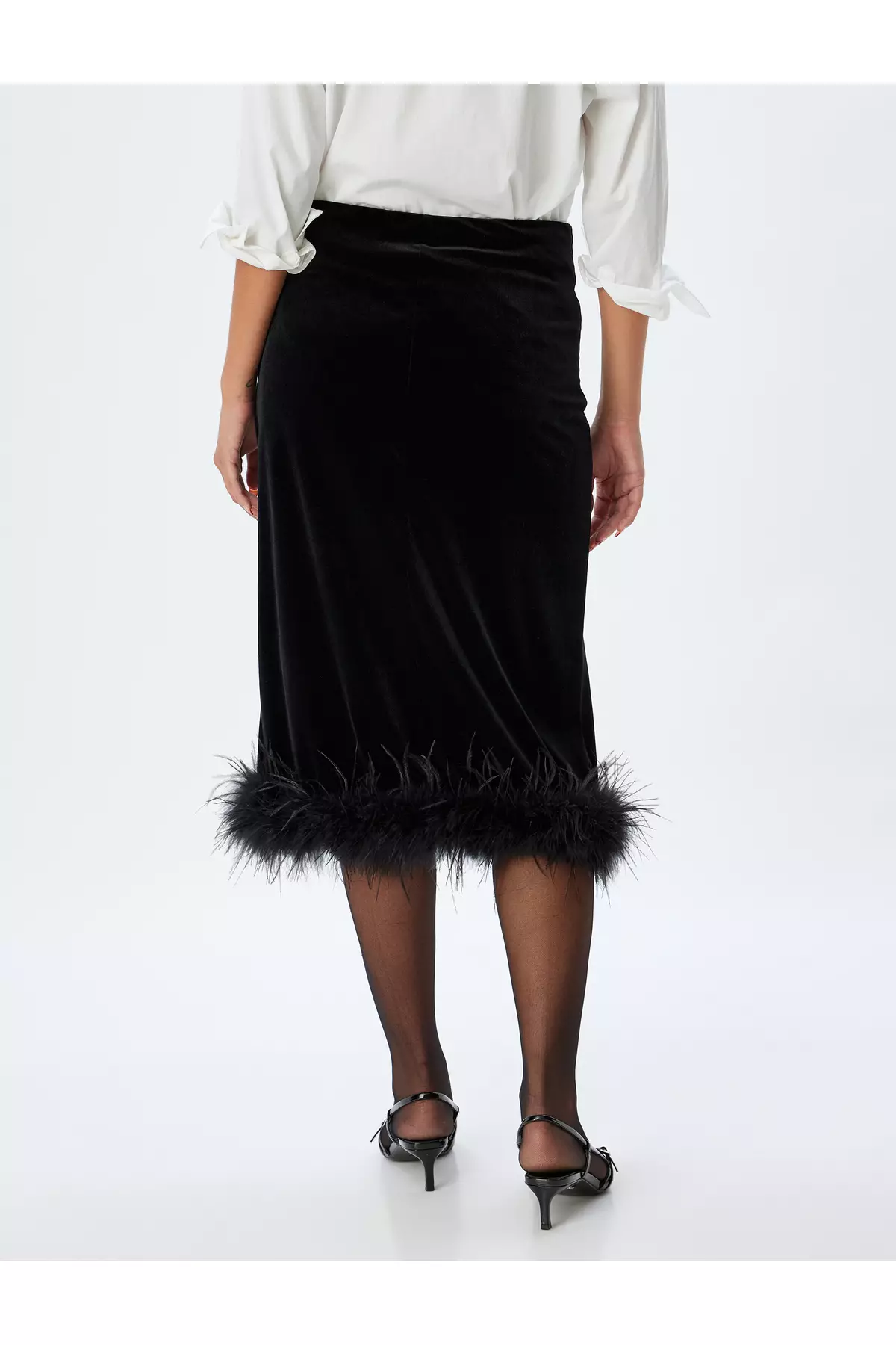 Evening Skirt Midi Velvet Feather Detail Slim Fit