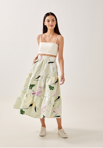 Love, Bonito green Darline Tiered Midi Skirt in Willowy Florals F6203AA3ADA953GS_1