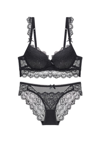ZITIQUE black Women's French Style Lace Lingerie Set (Bra and Underwear) - Black 5D013USDE3522AGS_1