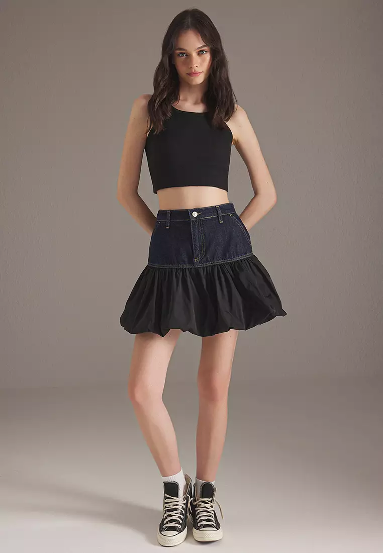 Blue Color Block Mini Denim Skirt TWOSS25ET00128