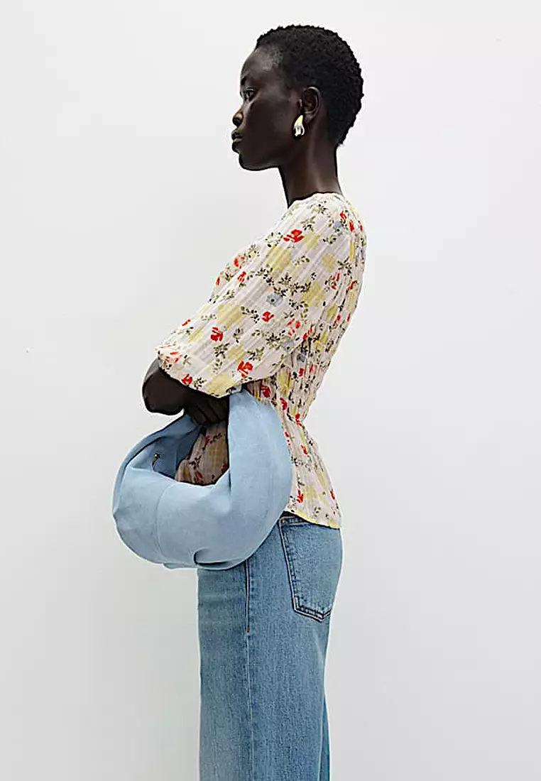 Printed Shirred Tie Detail Puff Sleeve Blouse