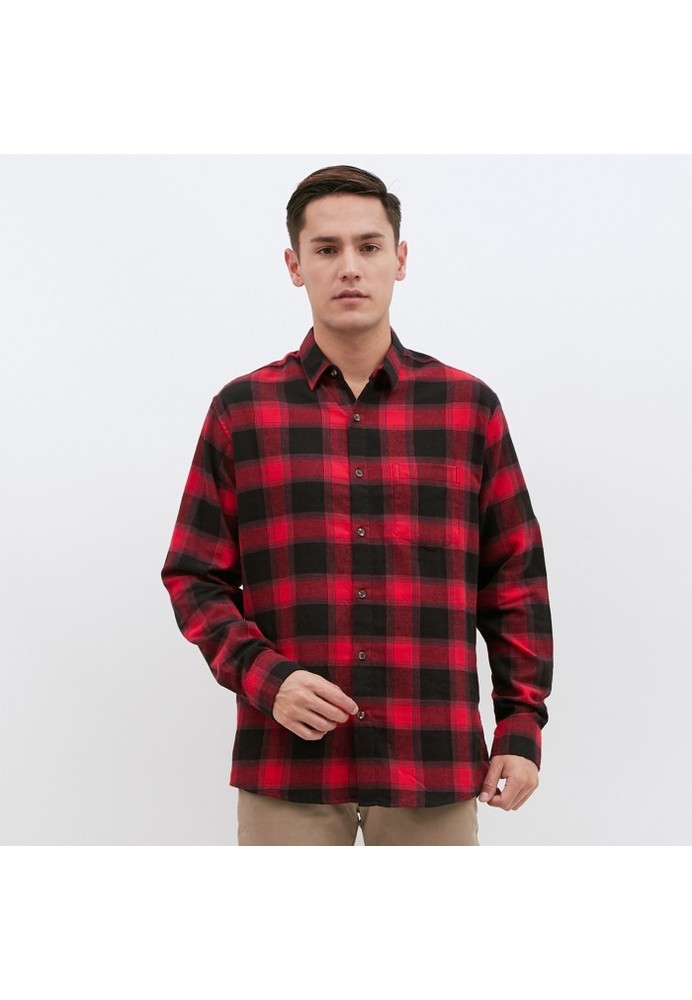 Jual M231 Kemeja  Pria  Flannel Panjang Merah 1898C Original 