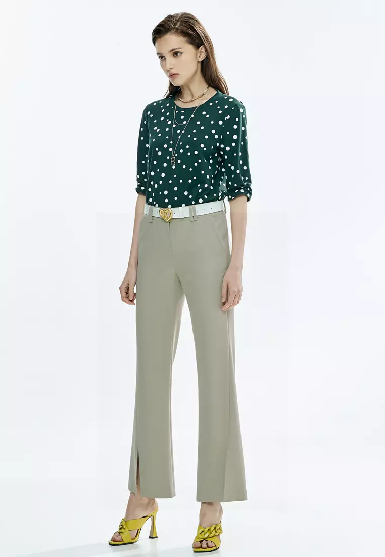 Boot Leg Green Pants With Front Slit