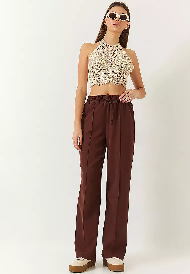 Elastic Waist Tied Double Palazzo Trousers