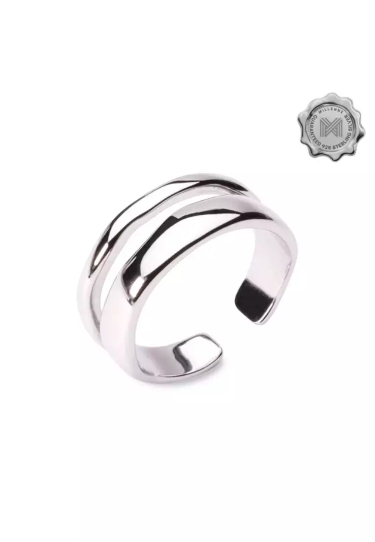 Millennia 2000 Double Line Stackable White Gold Ring with 925 Sterling Silver