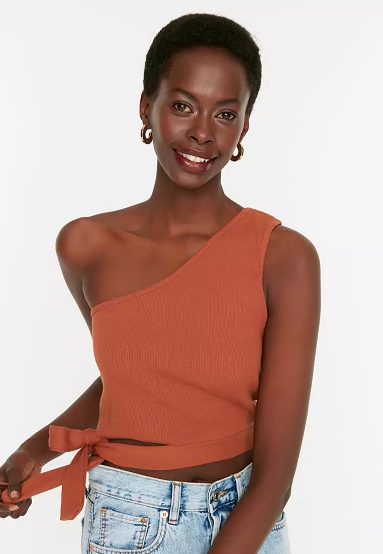 Buy Trendyol One Shoulder Tie Side Top Online ZALORA Malaysia