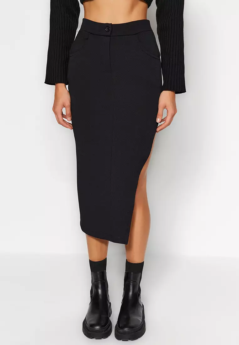 Buy Trendyol Crepe Knitted Midi Skirt with a Slit 2025 Online ZALORA