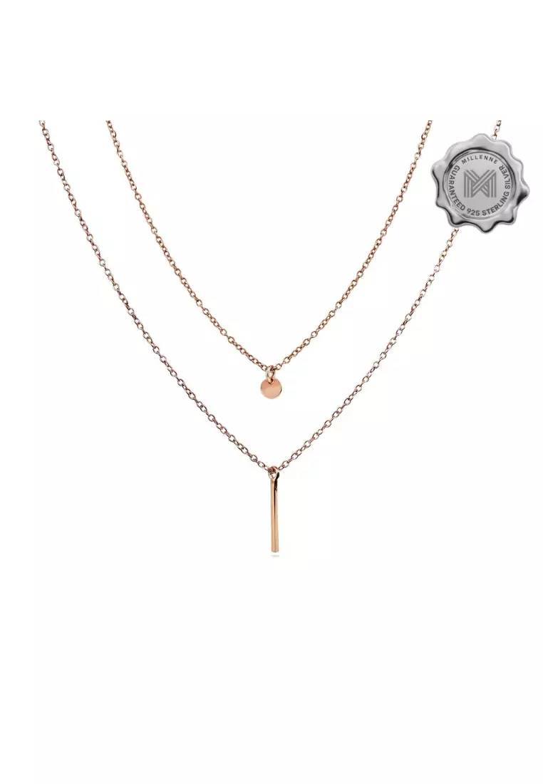 Minimal Thin Vertical Bar Rose Gold Necklace with 925 Sterling Silver