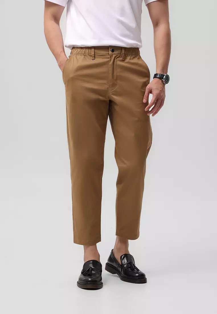 MANZONE - Celana Panjang Ankle Pria Bruce Relaxed Fit - Brown Warna Brown