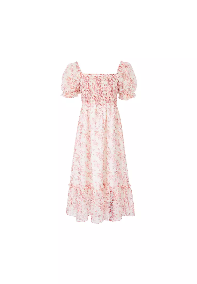 Summer Puff Sleeve V-Neck Floral Dress