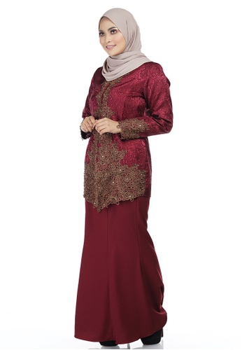 Yulia Kebaya with Bronze Lace Embellishment from Ashura in Red and Multi and Brown