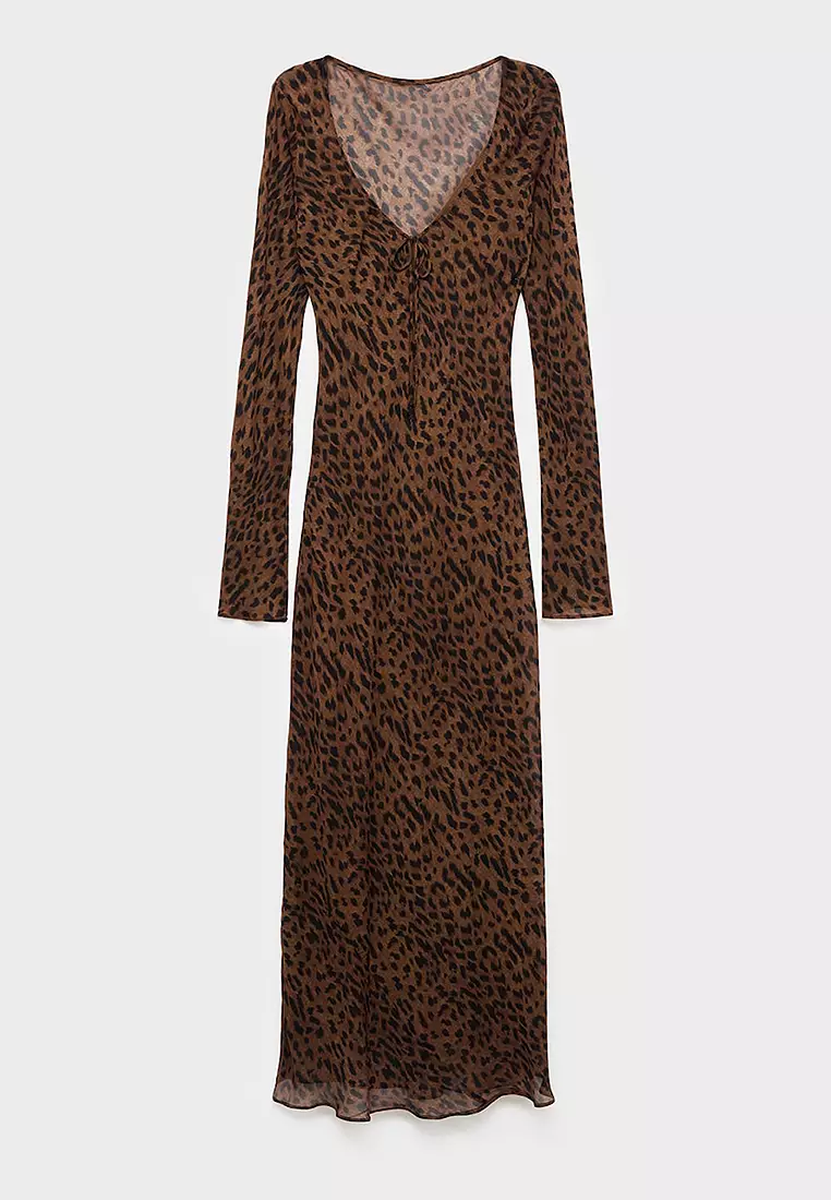 Long-Sleeved Leopard-Print Dress